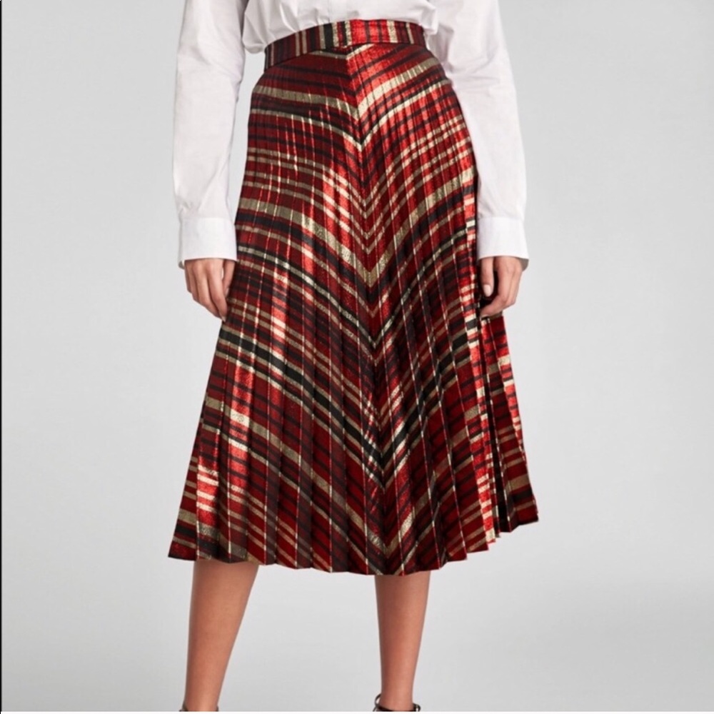 NWT Zara Woman Pleated Glitter Midi Skirt